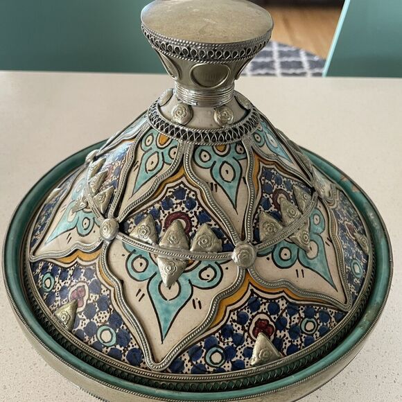 Moroccan Ceramic Bowl with Lid Tajine from Fez Polychrome Fes Naji - Picture 2 of 12